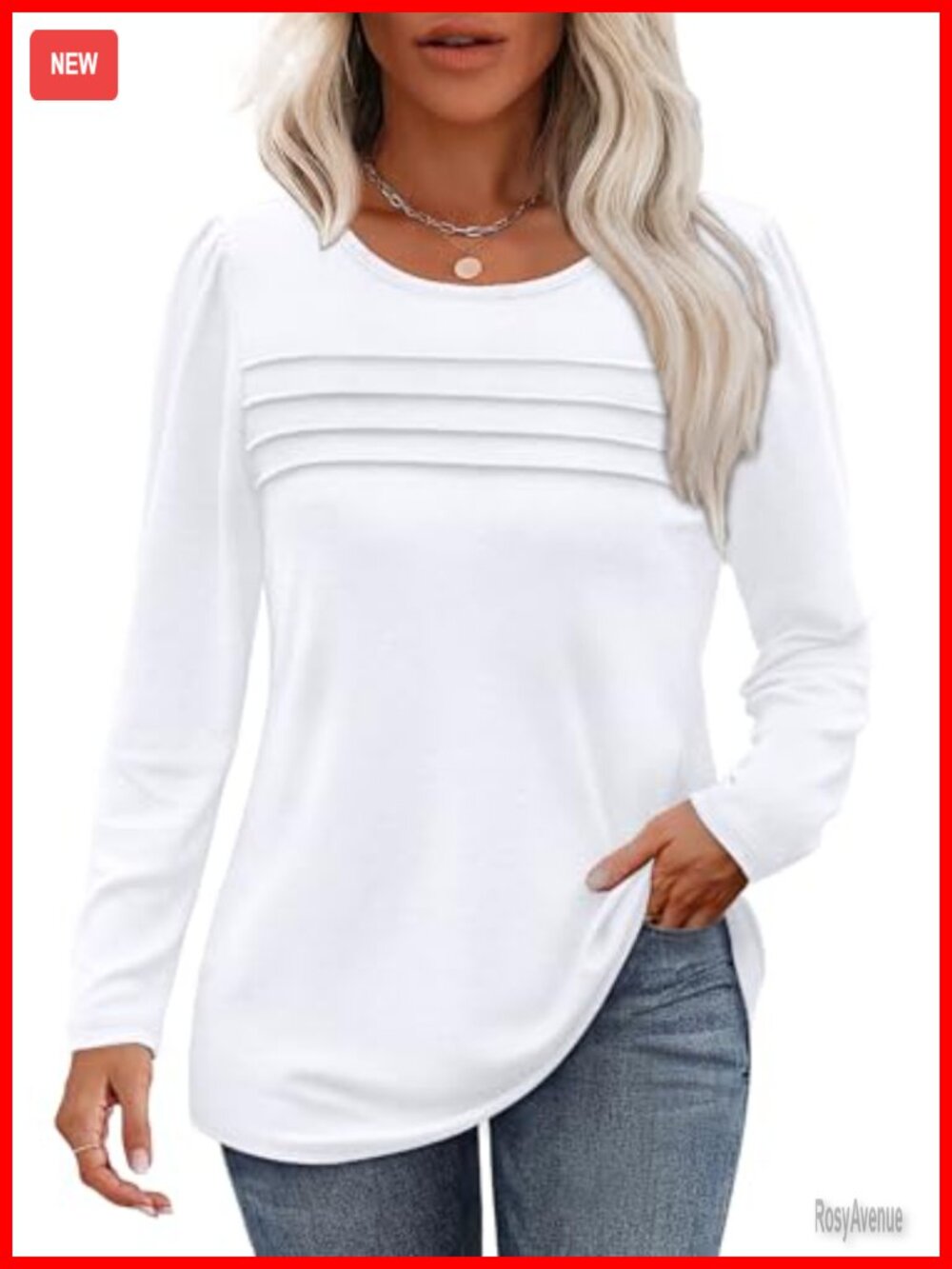 Long Sleeve Pleated Tunic Top for Women Dressy Casual Blouse